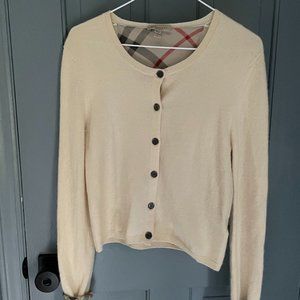 Burberry Brit Cashmere Sweater Womens LG Cream Button Down Crew Neck